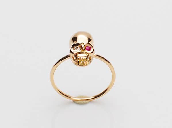 K18Pink G Skull Pinky Ring(Diamond+Birthstone)