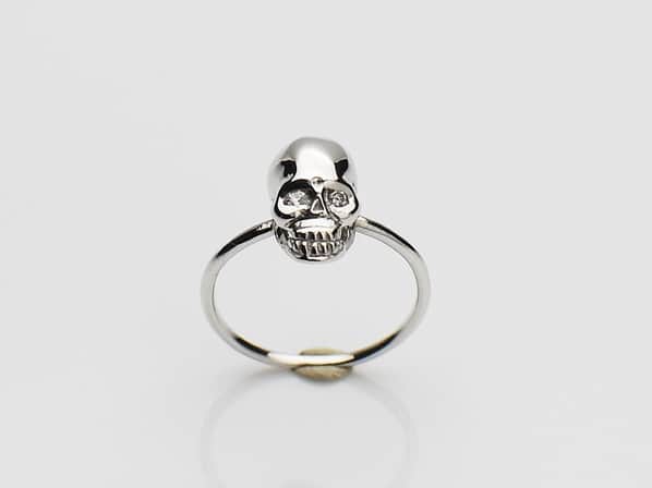K18White G Skull Pinky Ring(Diamond)
