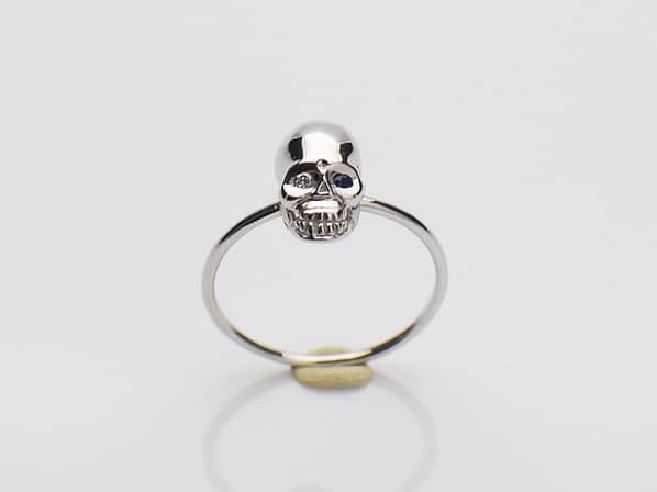 K18White G Skull Pinky Ring(Diamond+Birthstone)