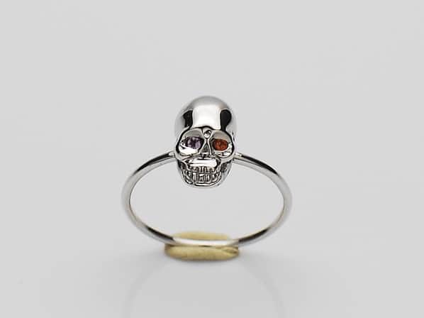 K18White G Skull Pinky Ring(Birthstone+Birthstone)