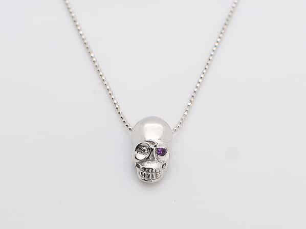 K18White G Skull Necklace(Diamond+Birthstone)