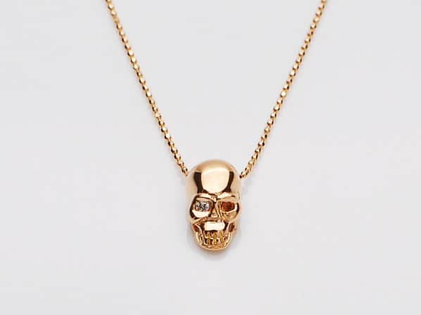 K18PINK G Skull Necklace(Diamond+Birthstone)