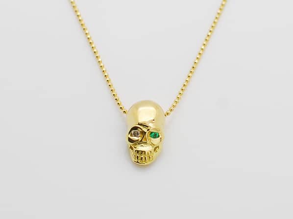 K18Yellow G Skull Necklace(Diamond+Birthstone)