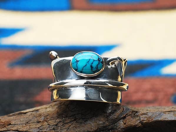 .WING FEATHER RING(L) with TURQUOISE.
