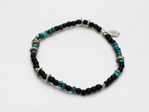 Round Black Horn Bracelet-Turquoise-