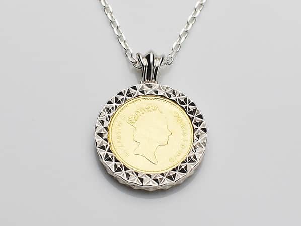 Diamond Cut Coin Necklace-Silver-