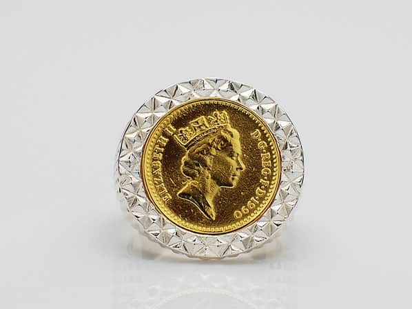 Diamond Cut Coin Ring-Silver-