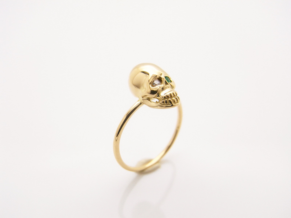 K18Yellow G Skull Pinky Ring(Diamond+Birthstone)/coqu（コク 