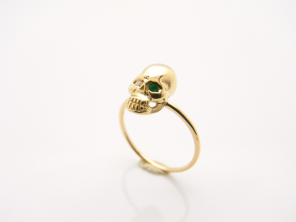 K18Yellow G Skull Pinky Ring(Diamond+Birthstone)/coqu（コク 