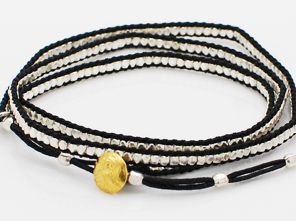 silver beads narrow wrap bracelet