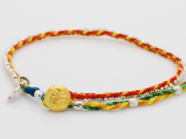 silver beads rainbow bracelet -short-