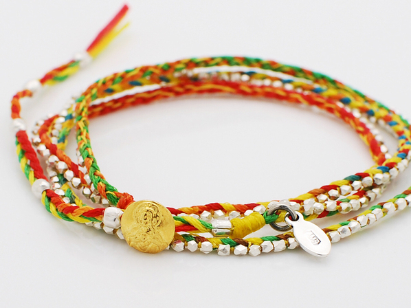 silver beads rainbow bracelet -long-