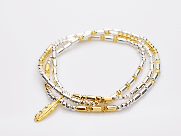 Silver Beads With Small Feather