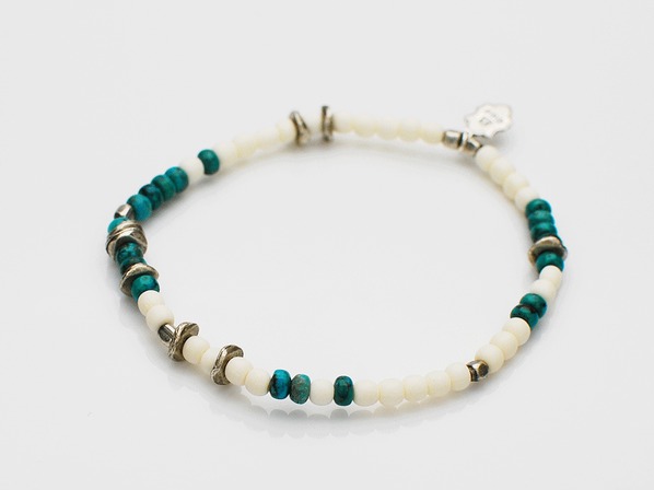 Round White Bone Bracelet-Turquoise-